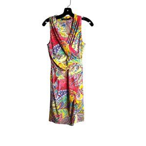 Lauren Ralph Lauren Women's Colorful & Bright Sleeveless Ruched Dress Size 2